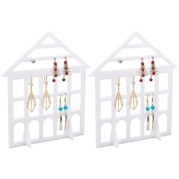 2pcs Acrylic Earring Holder Lovely House Shape Earring Stand Jewelry Display Earring Hanging Organizer Ear Studs Display Rack for Jewelry Dangling Retail Show Selling Marketing Personal White