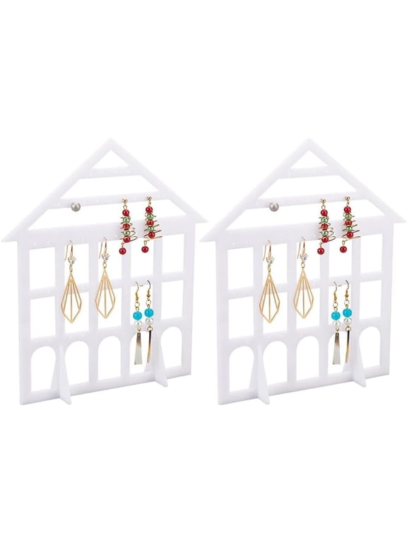 2pcs Acrylic Earring Holder Lovely House Shape Earring Stand Jewelry Display Earring Hanging Organizer Ear Studs Display Rack for Jewelry Dangling Retail Show Selling Marketing Personal White