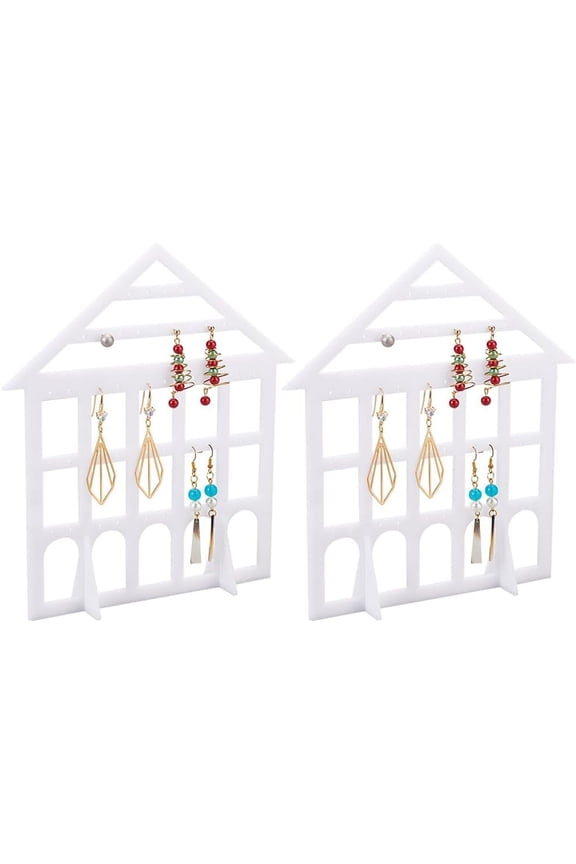 2pcs Acrylic Earring Holder Lovely House Shape Earring Stand Jewelry Display Earring Hanging Organizer Ear Studs Display Rack