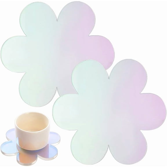 2pcs Acrylic Flower Coaster Iridescent Desk Coasters Colorful Acrylic Coaster Decorative Plates Heat Resistant Coasters
