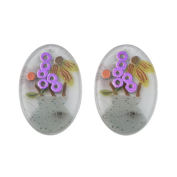 2pcs Acrylic Pendants 3D Printed Oval with Pattern Colorful 37x24.5x2mm Hole: 1.6mm DIY