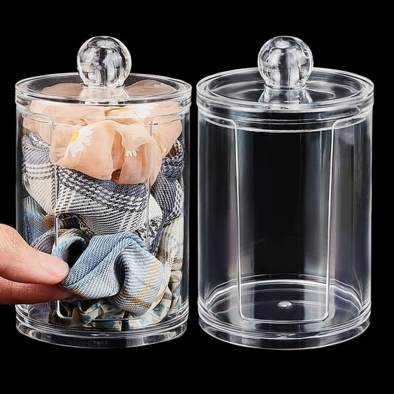 2pcs Acrylic Scrunchie Display Stand Small Hair Ties Storage Organizer Clear Scrunchie Holder with Lid Hair Accessories Storage Rack for Women 4.6 inch in Height