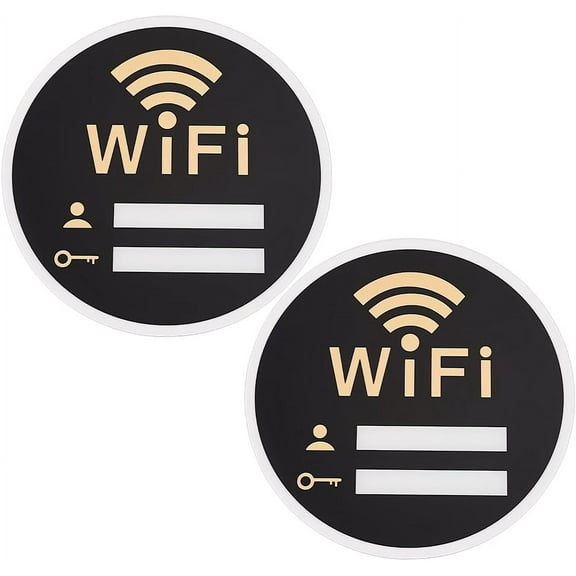 2pcs Acrylic Wifi Password Signages Wifi Sign Board for Home Public Places Round Black 200x3mm
