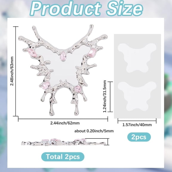 2pcs Adhesive Mirror Phone Phone Mirror Stick Alloy Rhinestones Bling Silver Butterfly Animal Shaped Cellphone Case Back Glass Decal with Butterflies Stickers for Smartphone Women Gifts