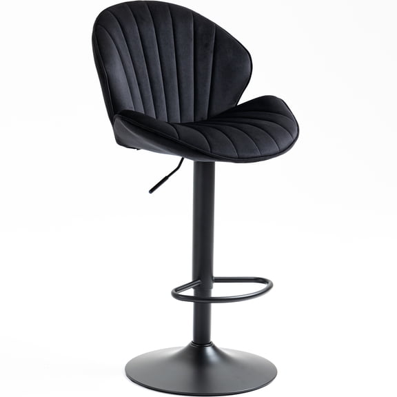 2pcs Adjustable Bar Chairs, Black, With Back And Foot Rest, For Pub Kitchen Counter Height Area Stools Of 2, Counter-height