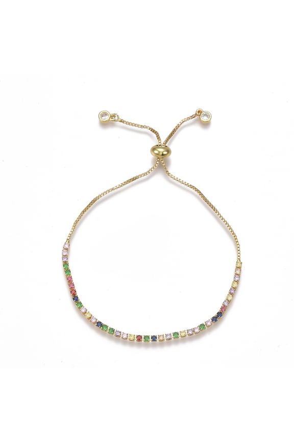 2pcs Adjustable Brass Cubic Zirconia(Random Mixed color) Slider Bracelets Bolo Bracelets Golden 9-1/2 inch(24cm)