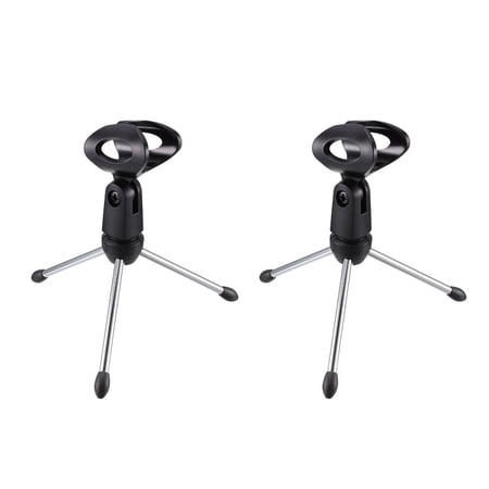 2pcs Adjustable Desktop Microphone Stand Tripod Foldable Table Stand Holder with Microphone Clip