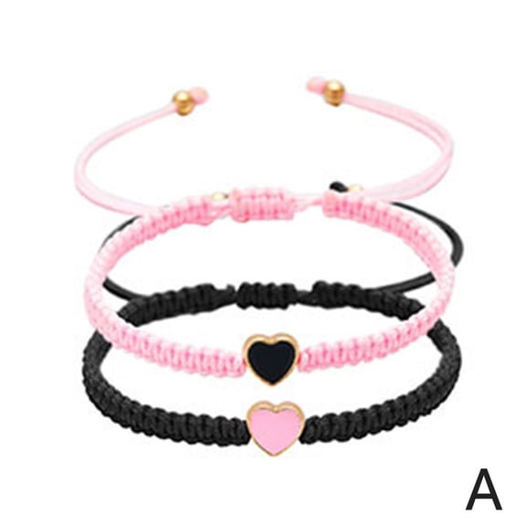2pcs Adjustable Handmade Heart Shape Friendship Bracelets For Lover Friends Jewelry Bracelets Set Valentines Couple Day
