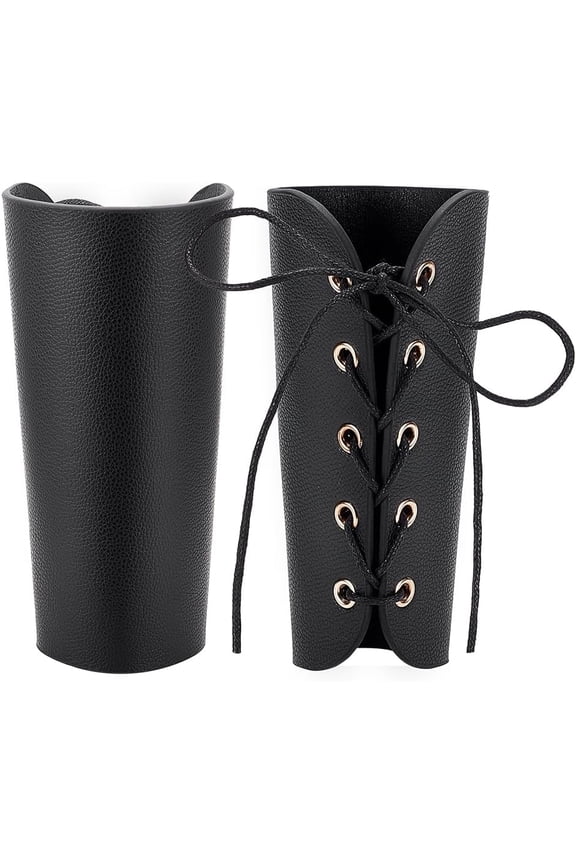 2pcs Adjustable PU Leather Cord Bracelets with Alloy Buckles Gauntlet Wristband Cuff Wrist Guard Black 6-1/8 inch(15.6cm)