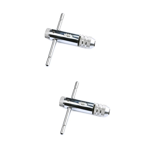 2pcs Adjustable T-Handle Tap Wrench Set with Solid Jaw Ratchet Holder for Metric and Thread Plug Taps