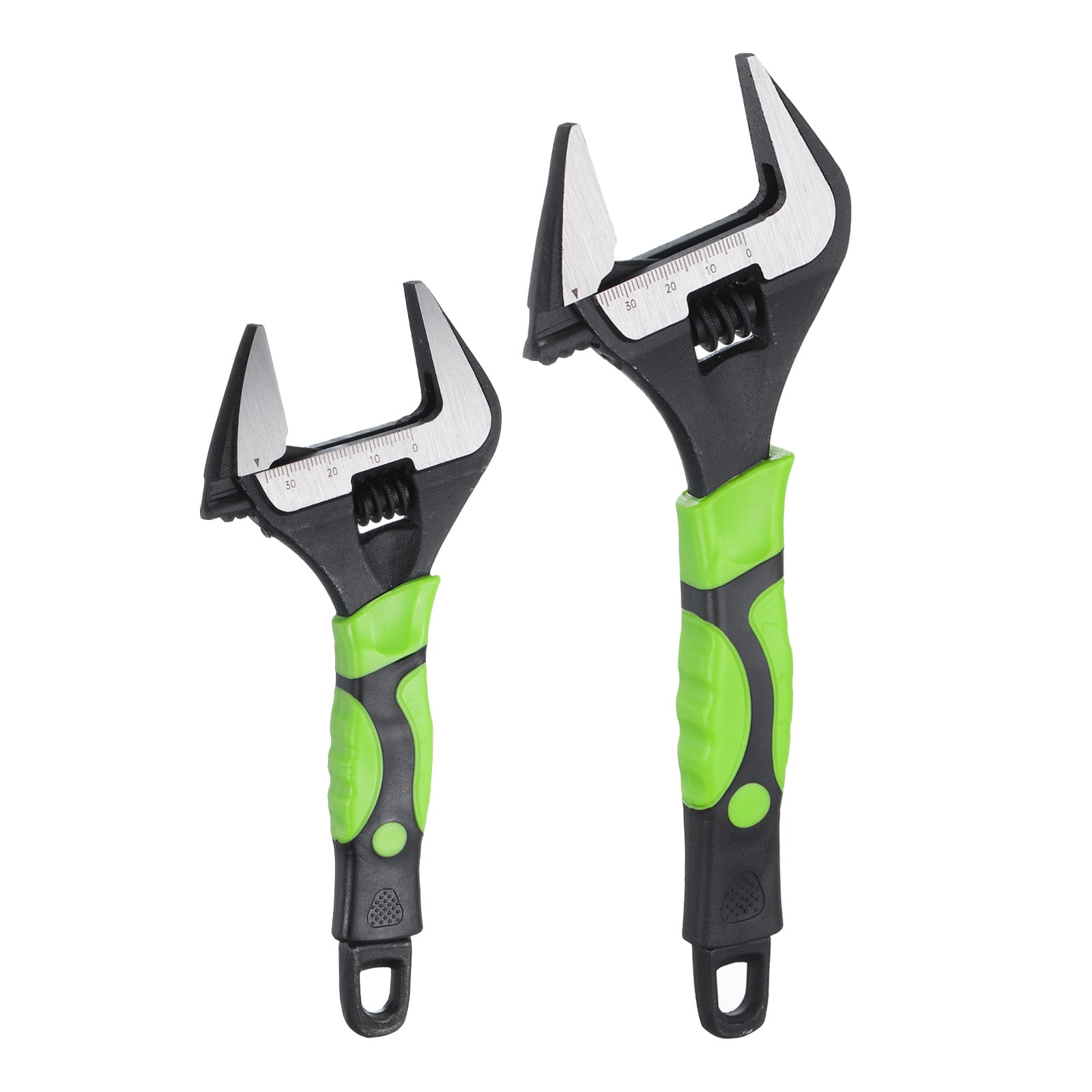 2pcs Adjustable Wrench 8" 6" CR-V Universal Spanner Wide Opening, Black/Green