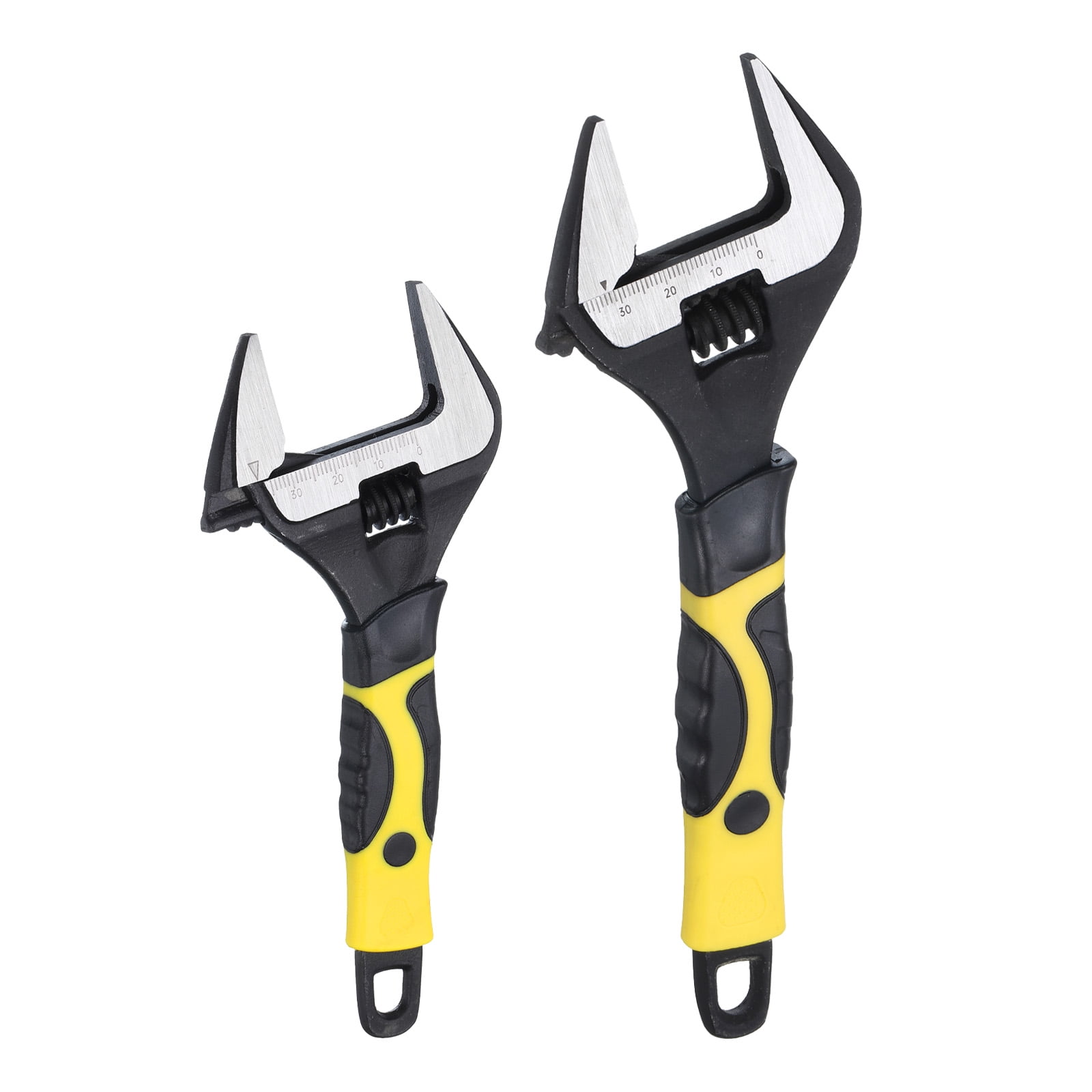2pcs Adjustable Wrench 8" 6" CR-V Universal Spanner Wide Opening, Black/Yellow
