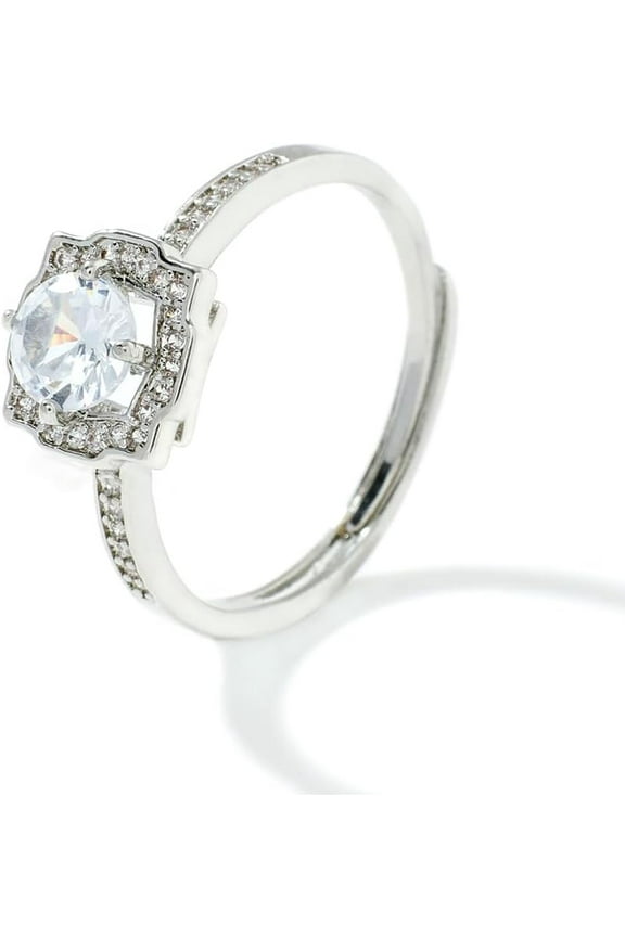 2pcs Adjustable zircon ring Clear Cubic Zirconia Center Micro Pave Diamonds Platinum Finish Inner Diameter 19mm For Women Silver