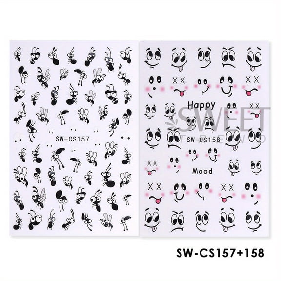2pcs Adorable Black Ant Nail Sticker Fashion Expression Design Cute Cartoon Childlike Decor Decals Foils DIY Charm Manicure Tips