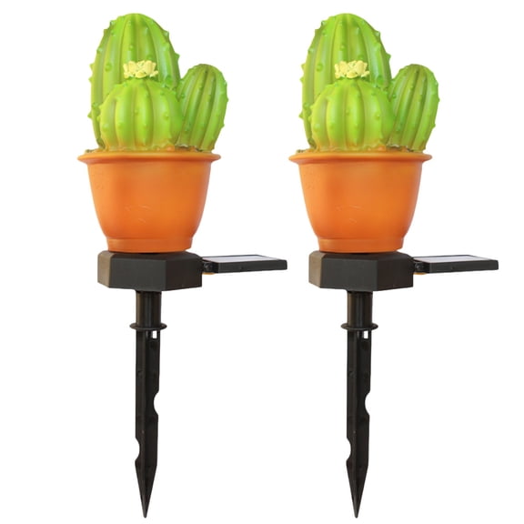 2pcs Adorable Solar Night Light Ground Insert Lamp Lawn Lights Waterproof Courtyard Landscape LED Lights (3 Cactus Lamp)