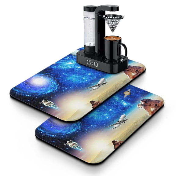 2pcs Alien Coffee Bar Mat - Absorbent Non-Slip Mat for Espresso Machine, Sci-Fi Lovers Theme