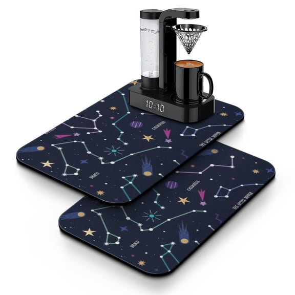 2pcs Alien Coffee Bar Mat - Absorbent Non-Slip Mat for Espresso Machine, Sci-Fi Lovers Theme