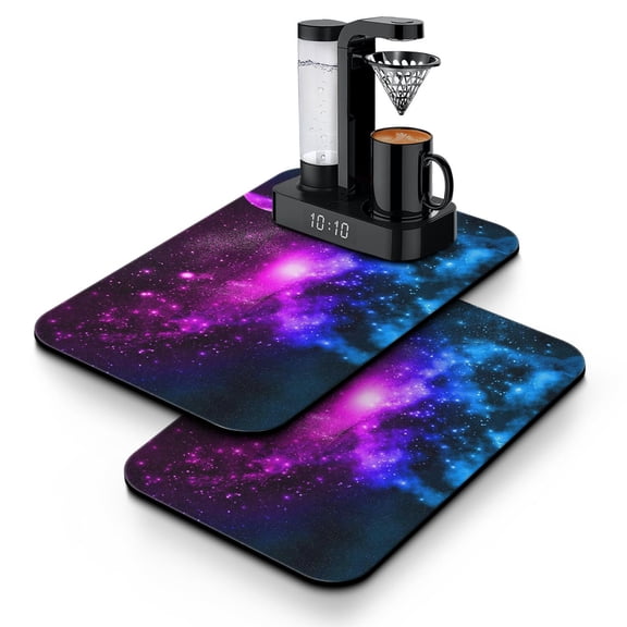 2pcs Alien Coffee Station Mat - Absorbent Kitchen Mat for Coffee Maker, Spacecraft Design, Non-Slip Base