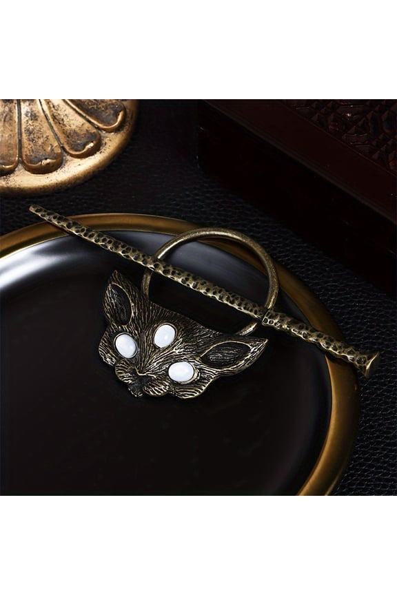 2pcs Alloy Hair Forks Viking Hair Accessories for Women Cat Shape Antique Bronze 127mm