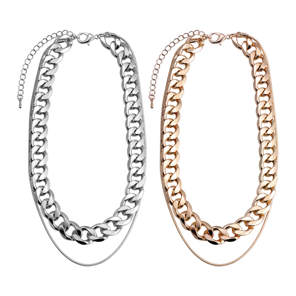 2pcs Alloy Necklace Double Chain Fashionable Snake Chain with Single