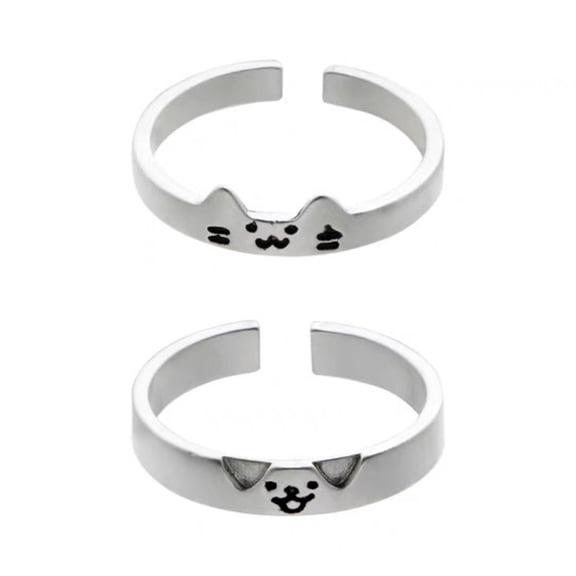 2pcs Alloy Open Ended Cartoon Cats Dog Rings Adjustable Size Friendship Rings Unique Styles Wedding Engagement Jewelry