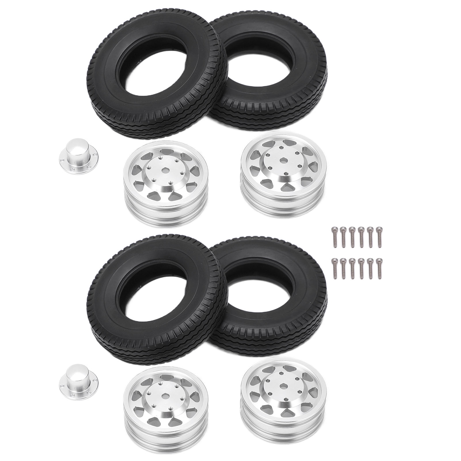 2pcs Alloy Rear Wheel Hub Rims with 21mm Width Rubber Tires for 1/14 Tractor Dump Truck TrailerSilver