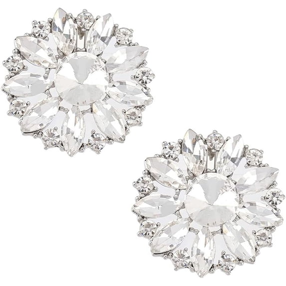 2pcs Alloy Rhinestone Shoe Decorations Detachable Shoe Buckle Clips with Iron Findings Flower Platinum 45x18mm