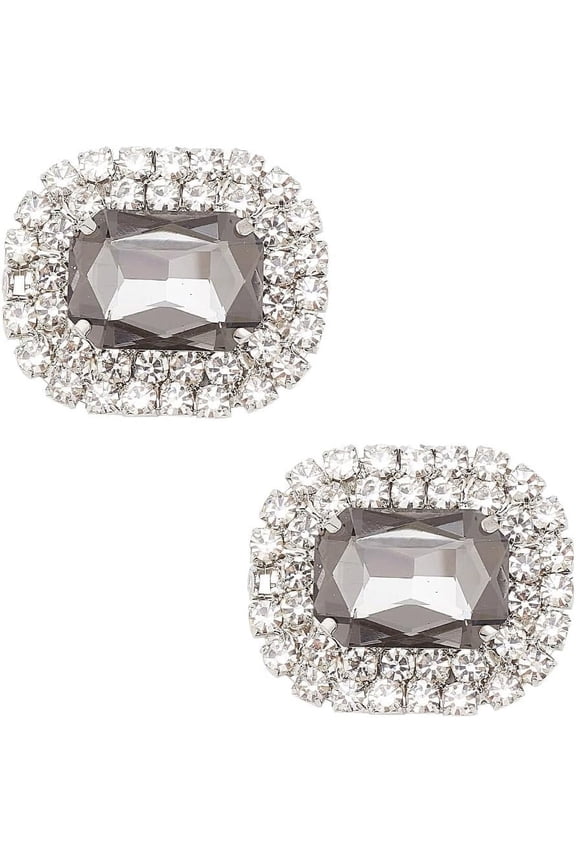 2pcs Alloy Rhinestone Shoe Decorations Rectangle Octagon ShoE Buckle Clips Black 35x42.5x12.5mm