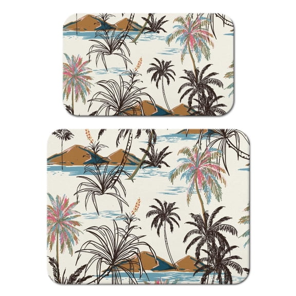 2pcs Aloha Tropical Coffee Bar Mat, Beachy Jungle Print, Non-Slip Rubber Base Mat for Espresso Maker and Dish Drying