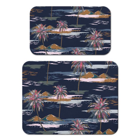 2pcs Aloha Tropical Coffee Bar Mat, Beachy Jungle Print, Non-Slip Rubber Base Mat for Espresso Maker and Dish Drying