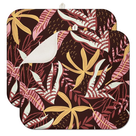 2pcs Aloha Tropical Plant Dish Drying Mat Quick Dry Microfiber Kitchen Mat Heat Resistant Compact & Machine Washable