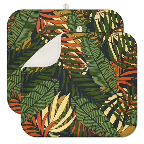 2pcs Aloha Tropical Plant Heat Resistant Mat Super Absorbent Microfiber Kitchen Mat Multipurpose & Compact