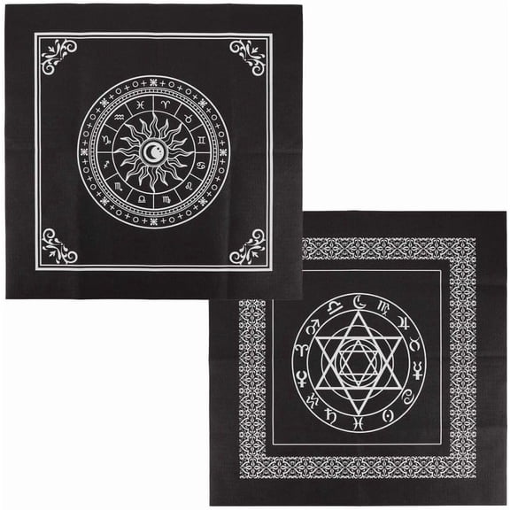 2pcs Altar Cloth Sun Pentagram Celestial Constellation Tarot Card Deck Spiritual Tapestry Tablecloth Power Sacred Cloth Astrology for Divination Pendulum Witchcraft Supplies Pagan 19.68in Cloth