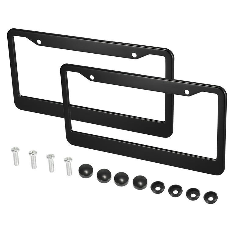 2pcs Aluminum Alloy License Plate Frame Cover 2 Hole for Car Front Rear  License Plate Holder with Screws Caps Black