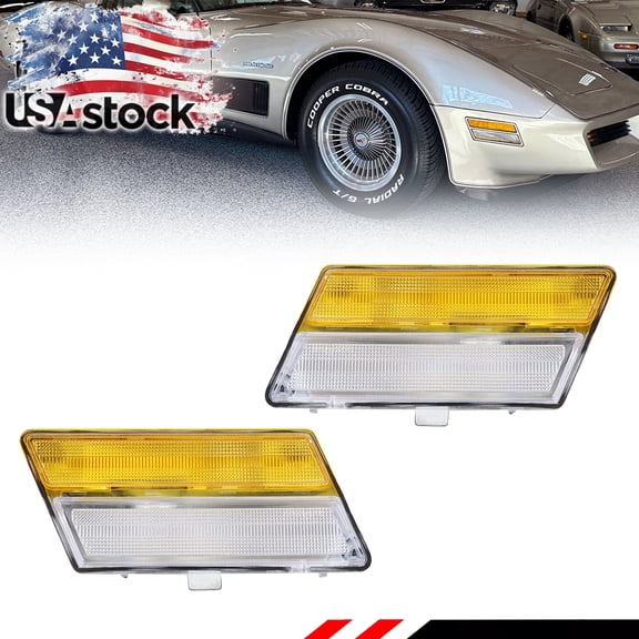 2pcs Amber & Clear Lens Front Corner Turn Signal Lights Side Marker Lights Turn Warning Lights housings  For Chevy Corvette 1980 1981 1982 No Bulb/Socket Included