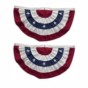 2pcs American Bunting Flags with Grommets, 4th July 250 Anniversary Decorations Outdoor USA Patriotic Pleated Fan Banners, Red White and Blue Decor for Memorial Day