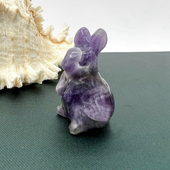 2pcs Amethyst Carved Rabbit Figurines Reiki Stone Display Decorations 50mm
