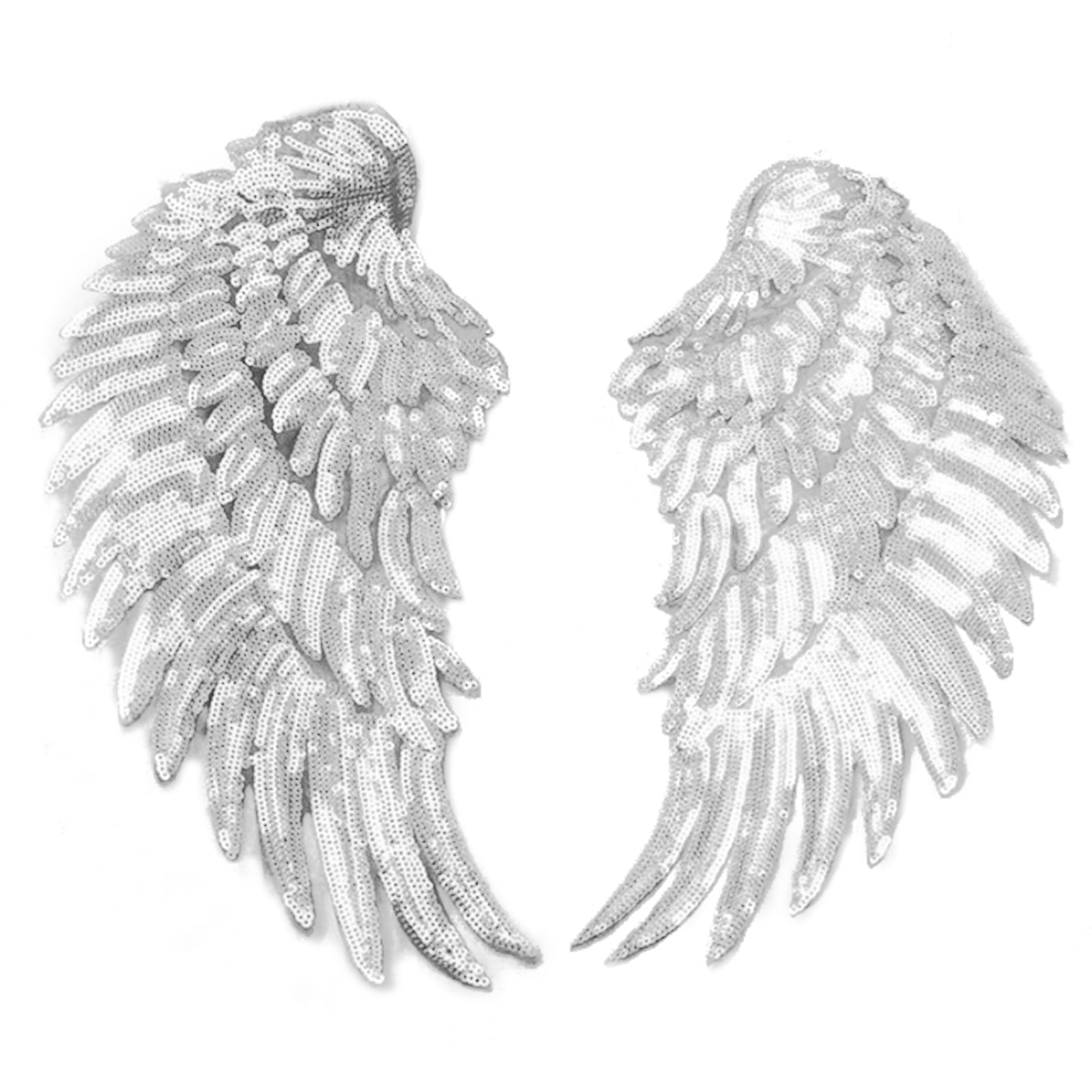 2pcs Angel Wings Sequin Patches Silver Iron On Embroidered Patches