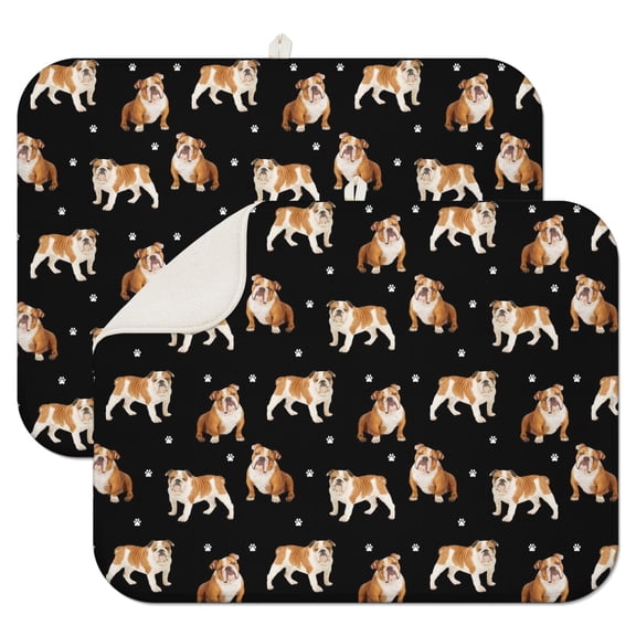 2pcs Animal Paw Print Drying Mat Absorbent Reversible Dish Pad for Countertop Protection