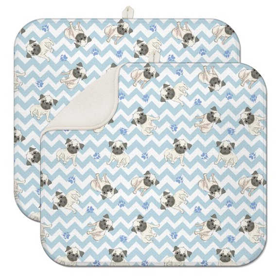 2pcs Animal Paw Print Drying Mat Absorbent Reversible Dish Pad for Countertop Protection
