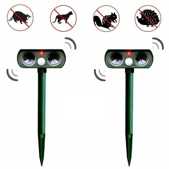 2pcs Animal Repeller Ultrasonic Solar Power Outdoor Pest Cat Mice Deer Sensor