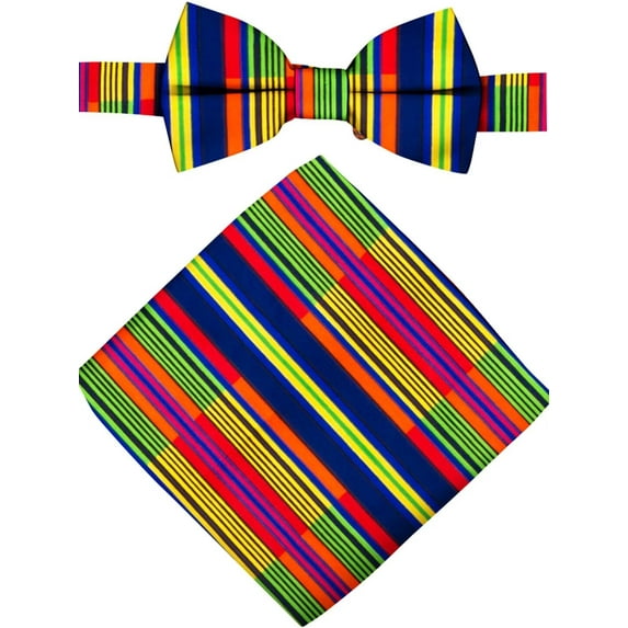 2pcs Ankara Premium African Kente Pre-Tied Bow Ties for Men & Pocket Square Set Men Bownot