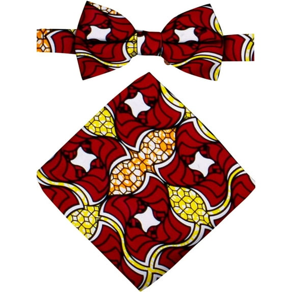 2pcs Ankara Premium African Kente Pre-Tied Bow Ties for Men & Pocket Square Set Men Bownot