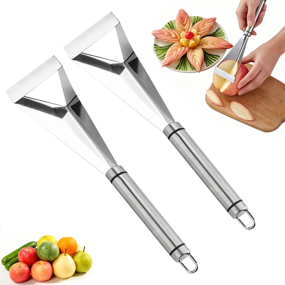 2pcs Apple Flower Cutter Stainless Steel Triangular Fruit Carving Knife Garnish Tool for Apple Pear Fruit Platter Decoration and Kitchen Food Art Prep