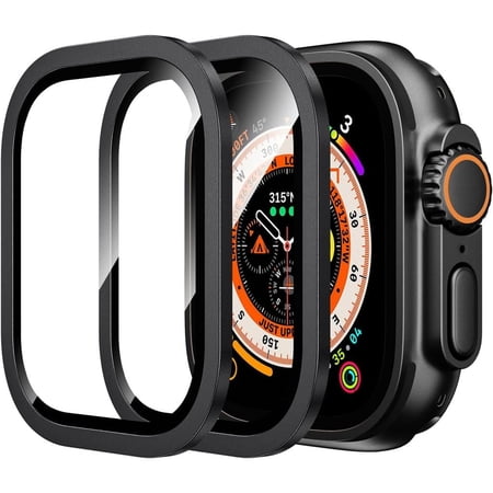 2pcs Apple Watch Ultra 3/Ultra 2/Ultra Screen Protector 49mm,9H Tempered Glass + Titanium Alloy Frame, Lightweight Protective Glass Film for iwatch Ultra 3/2/1
