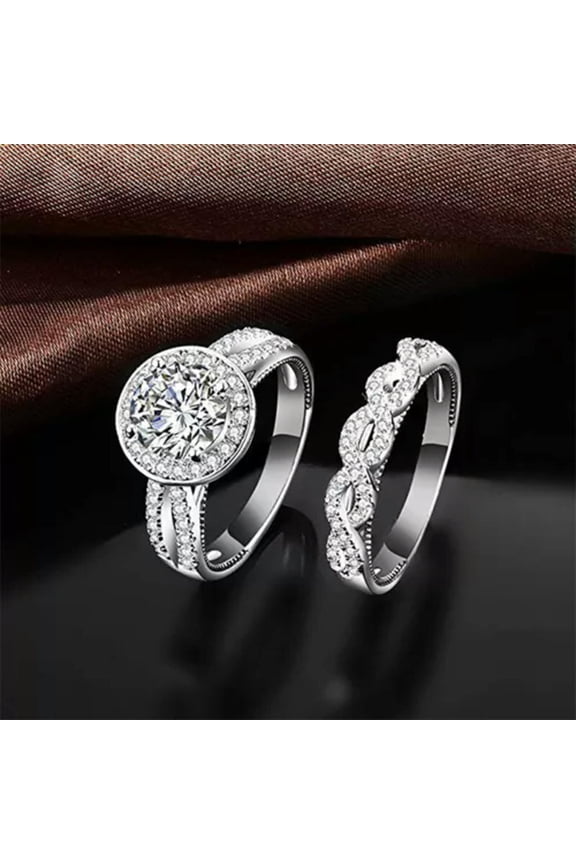 2pcs Arch Bridge Wedding Ring White Gold Filled Promise Engagement Ring Set 6-10