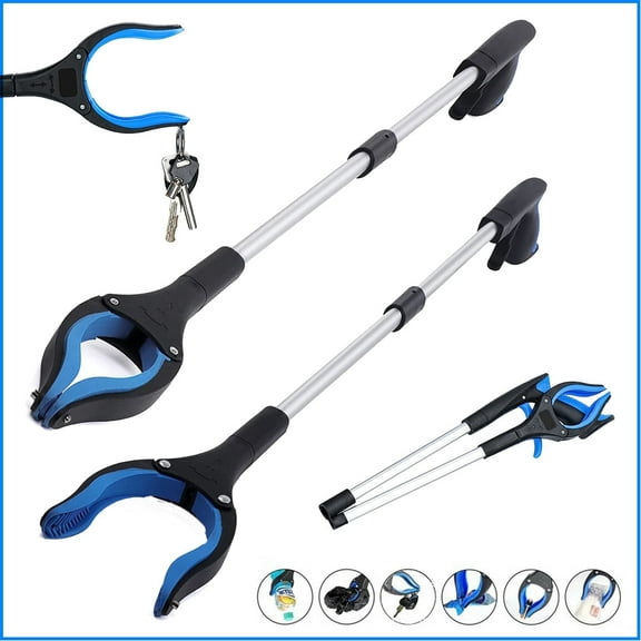 2pcs Arcon Grabber Reaching Tool, Hand Reacher Grabber Trash Pick up Claw for Elderly, Aluminum Blue