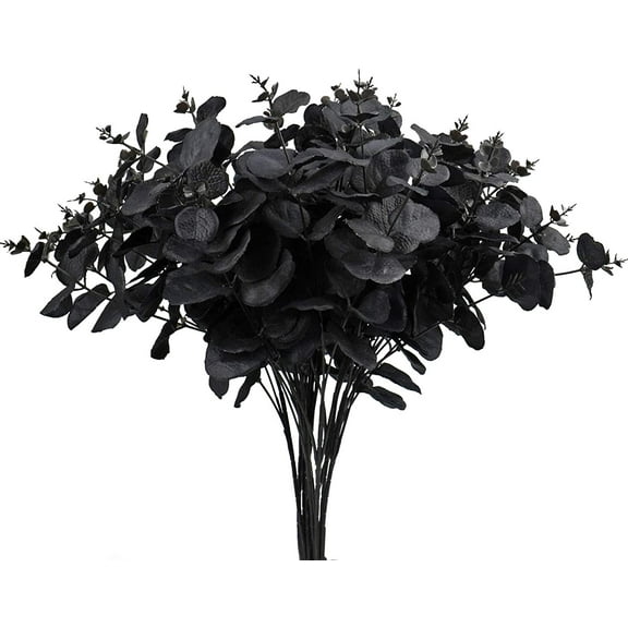 2pcs Artificial Black Eucalyptus Leaves Stems Branches, Fake Silver Dollar Eucalyptus Plants Real Touch for Home DIY Crafts Wedding Bride Bouquet Party Fall Winter Decor
