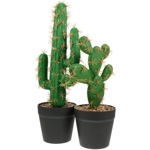 Raindrops 2Pcs Artificial Plastic Cactus Bonsai Tabletop Potted Plant Decorative Green