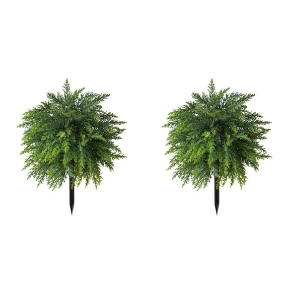 2pcs Artificial Cedar Topiary Ball Trees Cat Tail Bundle UV Resistant Cypress with Ground Spike for Outdoor/Indoor Decor, Front Porch, Garden,and Home Decoration (20.87 Inch)